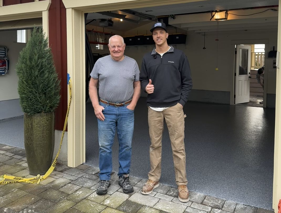 Jerry with his rebuilt flake garage floor