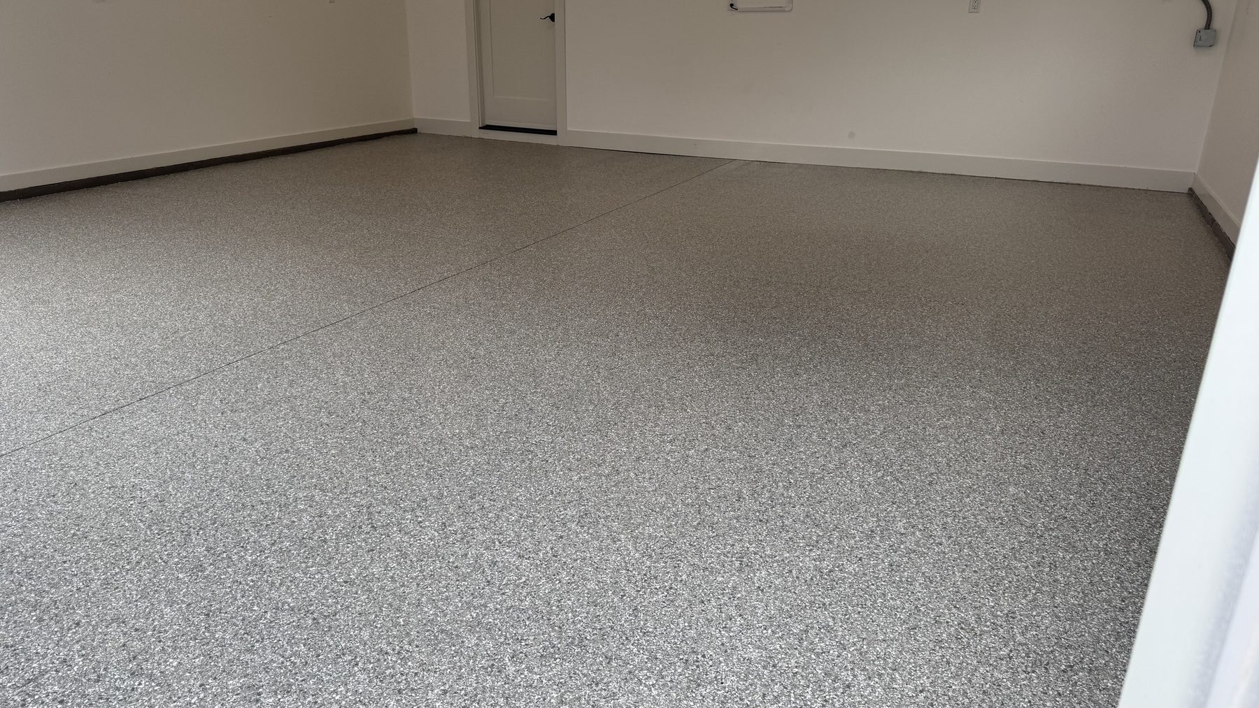 Gray flake with clean white baseboards