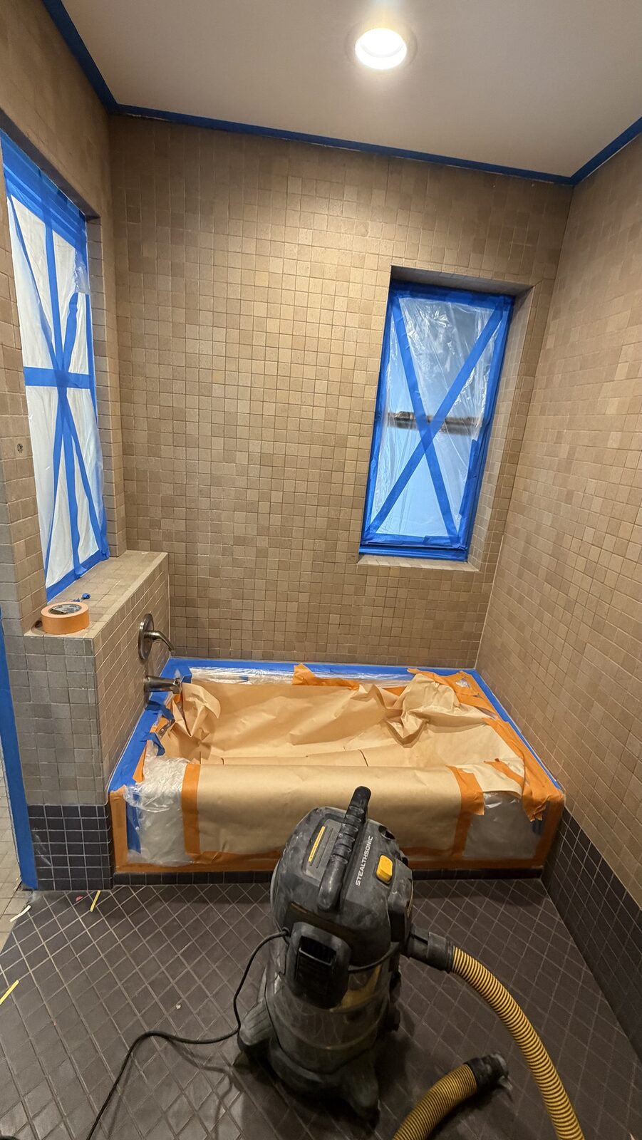 Before: original tile shower