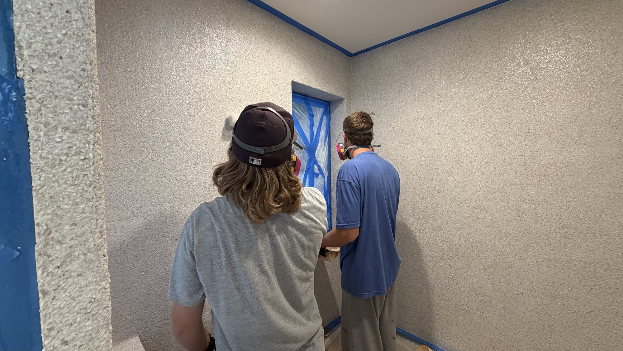 Mid-install - masked, taped and coated by hand
